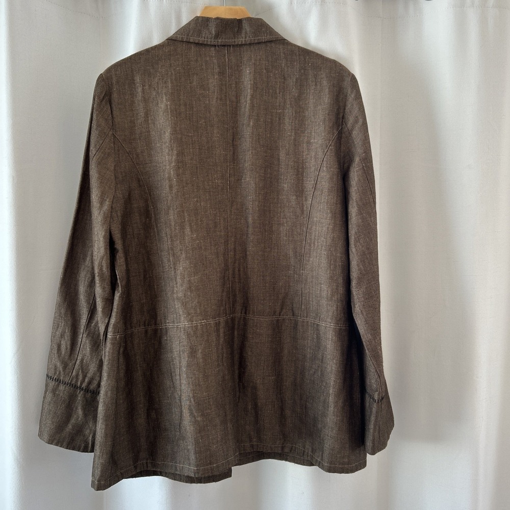 J.Jill Womens Brown Linen Blend Button Front Blazer Jacket Blanket Stitch Size M - Picture 5 of 9